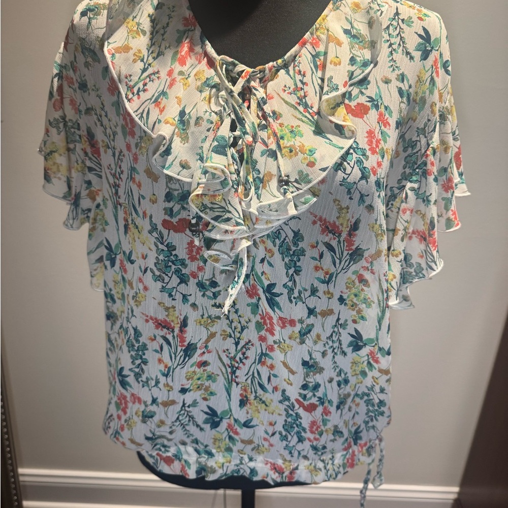 Jessica Simpson Floral Lace-Up Blouse - Multicolor